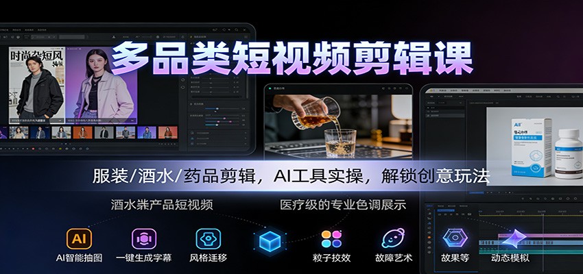 多品类短视频剪辑课：服装/酒水/药品剪辑，AI工具实操，解锁创意玩法-百货大全