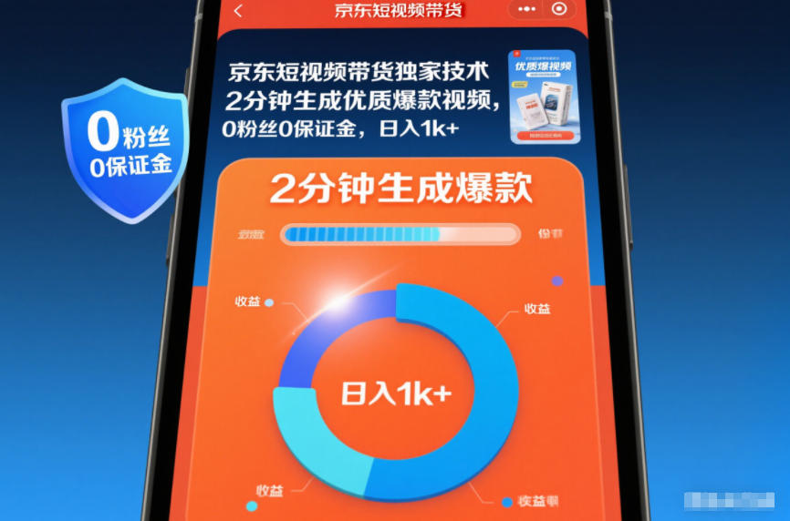 京东短视频带货独家技术，2分钟生成一条优质爆款视频，0粉丝0保证金，日入1k+【揭秘】-百货大全