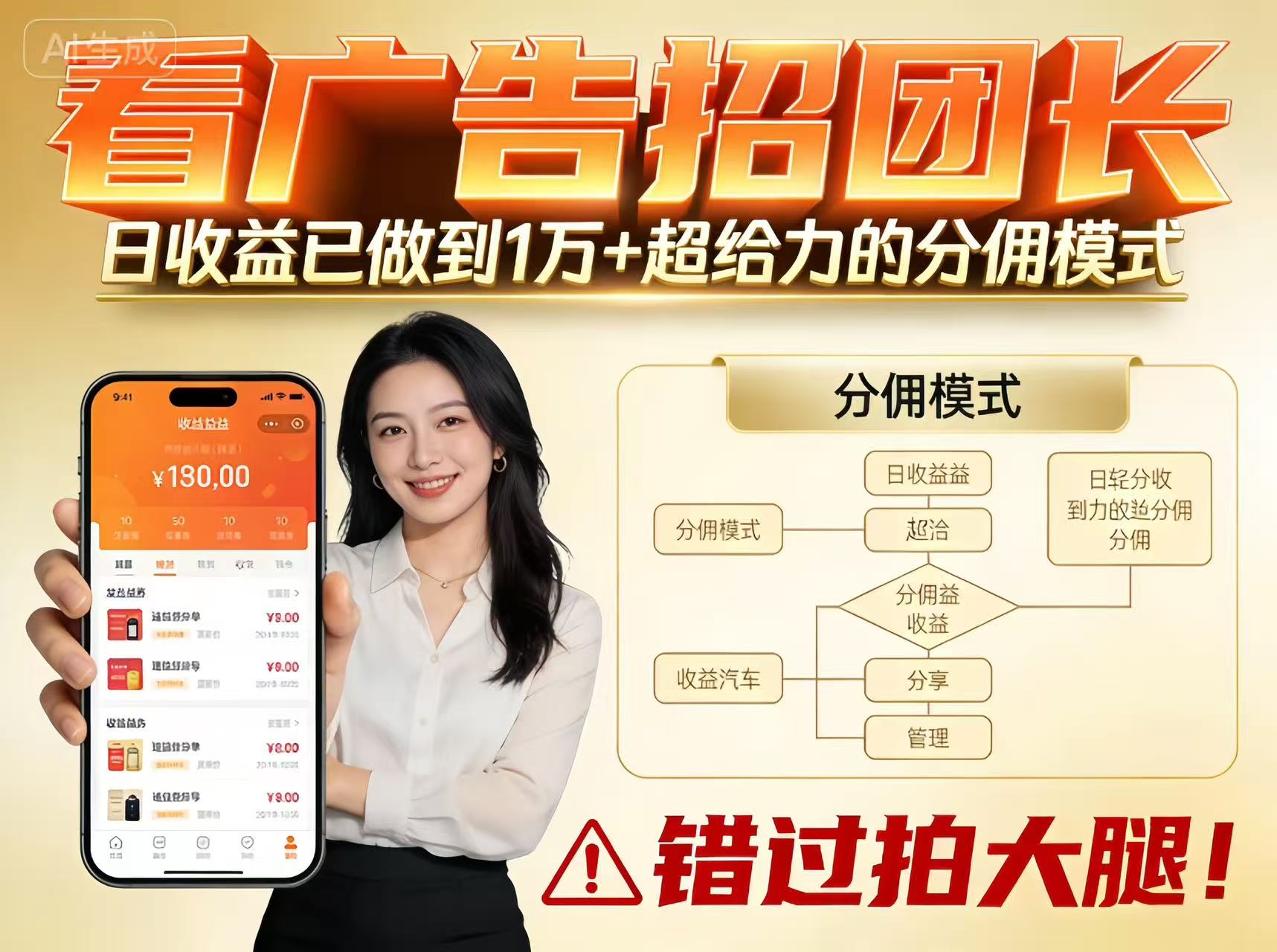 看广告招团长，团队收益已做到日入1万，分佣模式超给力，错过拍大腿-百货大全