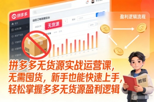 拼多多无货源实战运营课，无需囤货，新手也能快速上手，轻松掌握多多无货源盈利逻辑-百货大全