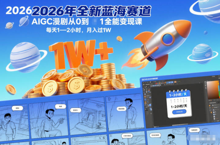 2026年全新蓝海赛道AIGC漫剧从0到1全能变现课，每天1—2小时，月入过1W-百货大全