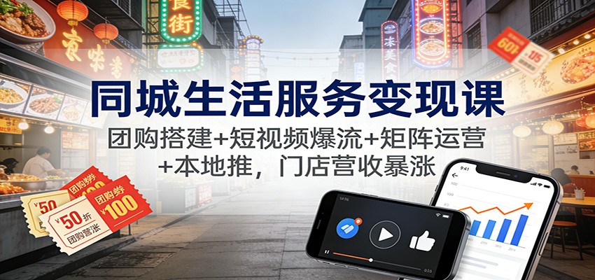 同城生活服务变现课：团购搭建+短视频爆流+矩阵运营+本地推，门店营收暴涨-百货大全