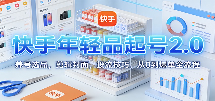 快手年轻品起号2.0：养号选品，剪辑封面，投流技巧，从0到爆单全流程-百货大全