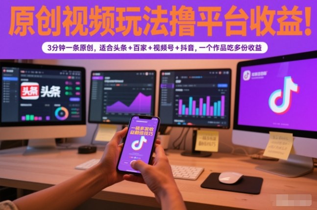 原创视频玩法撸平台收益，3分钟一条原创，适合头条+百家+视频号+抖音，一个作品吃多份收益-百货大全