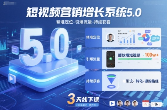 短视频营销增长系统5.0，精准定位-引爆流量-持续获客，3天线下课(音频+图片)-百货大全