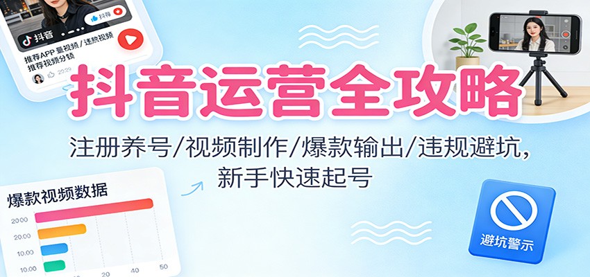 抖音运营全攻略：注册养号/视频制作/爆款输出/违规避坑，新手快速起号-百货大全