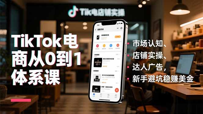 TikTok电商从0到1体系课，市场认知、店铺实操、达人广告，新手避坑稳赚美金-百货大全