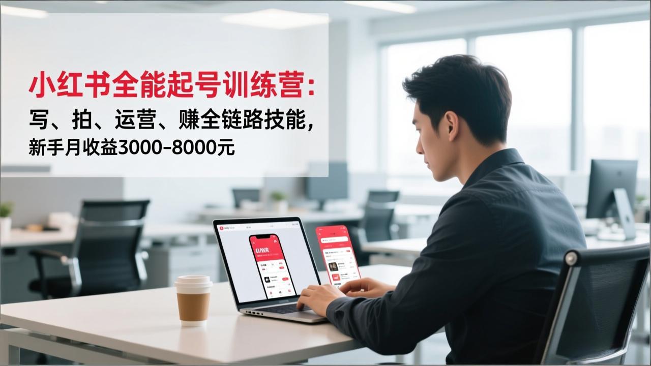 小红书全能起号训练营：写、拍、运营、赚全链路技能，新手月收益3000-8000元-百货大全
