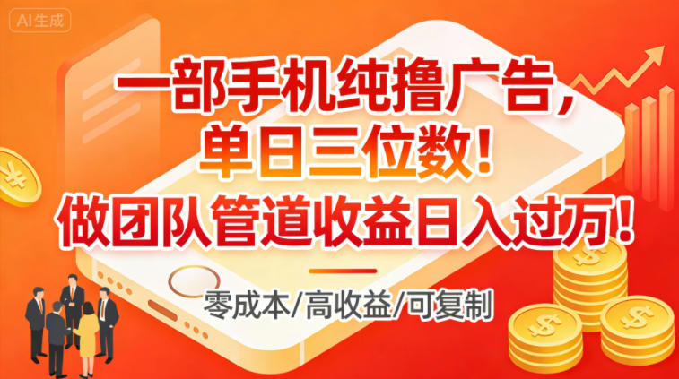 一部手机纯撸广告，单日三位数，做团队管道收益日入过1W-百货大全