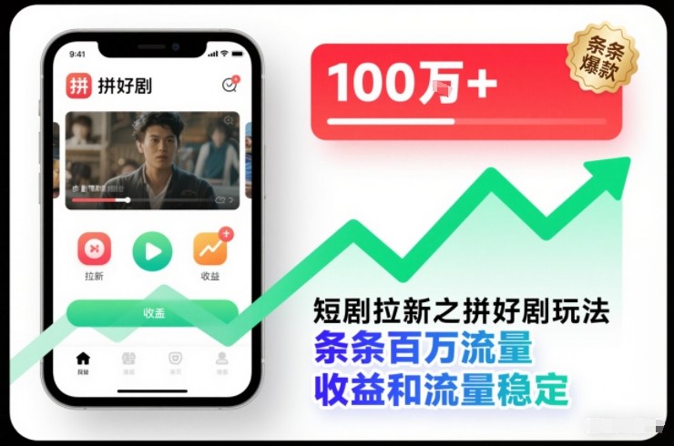 短剧拉新之拼好剧玩法，条条百万流量，收益和流量稳定-百货大全