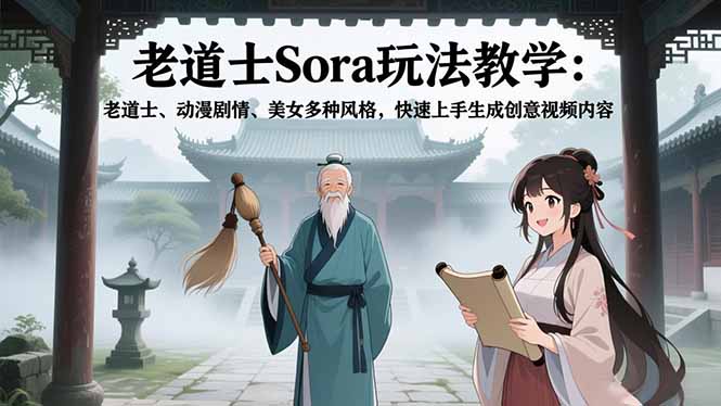 老道士Sora玩法教学：老道士、动漫剧情、美女多种风格，快速上手生成创意视频内容-百货大全