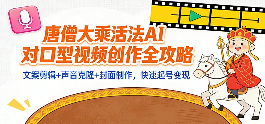 “大乘活法”AI对口型视频创作全攻略：文案剪辑+声音克隆+封面制作，快速起号变现-百货大全