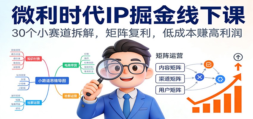 微利时代IP掘金线下课：30个小赛道拆解，矩阵复利，低成本赚高利润-百货大全