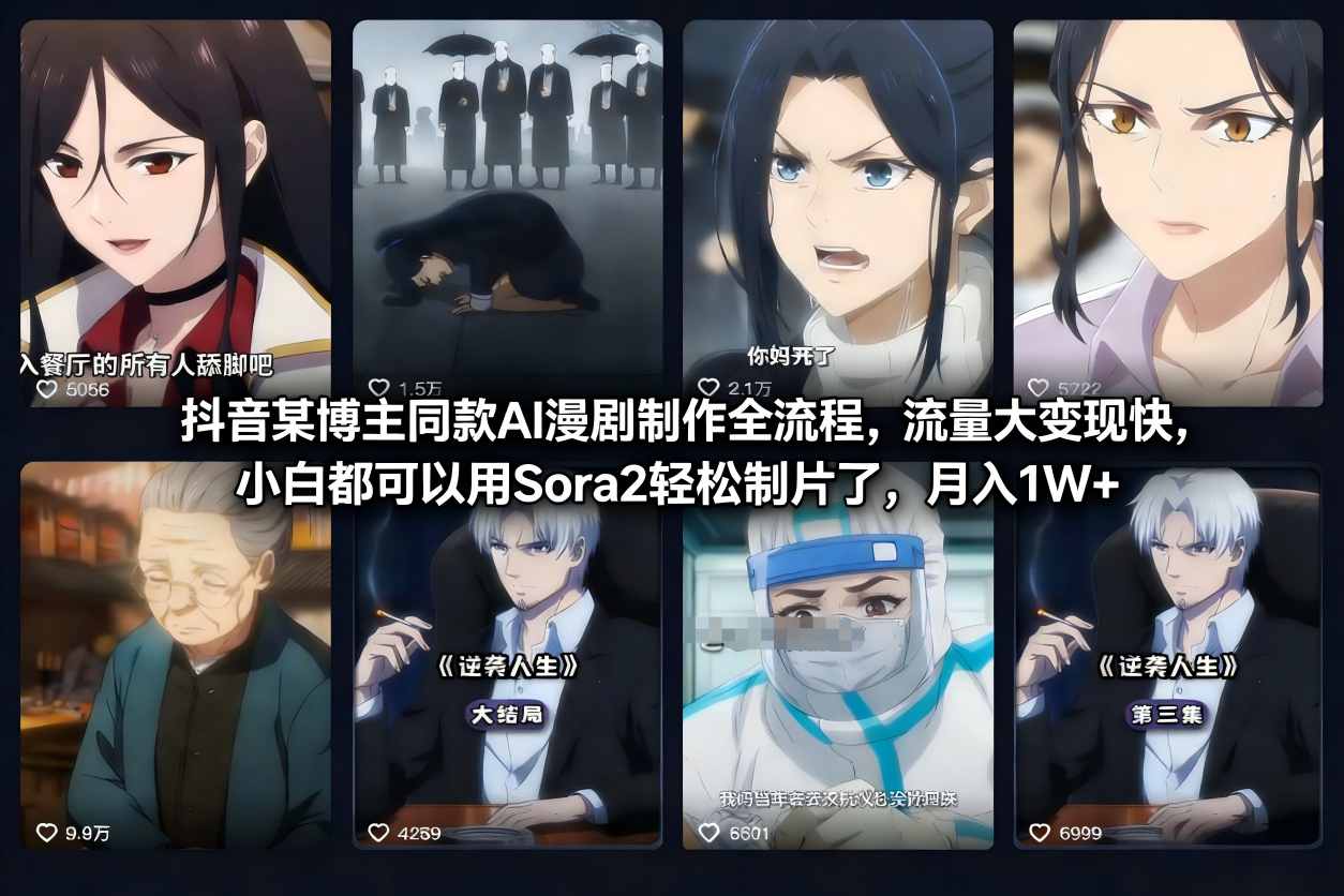 抖音某博主同款AI漫剧制作全流程，流量大变现快，小白都可以用Sora2轻松制片了，月入1W+-百货大全