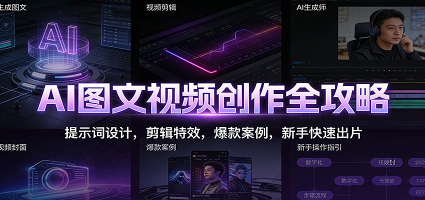 AI图文视频创作全攻略：提示词设计，剪辑特效，爆款案例，新手快速出片-百货大全