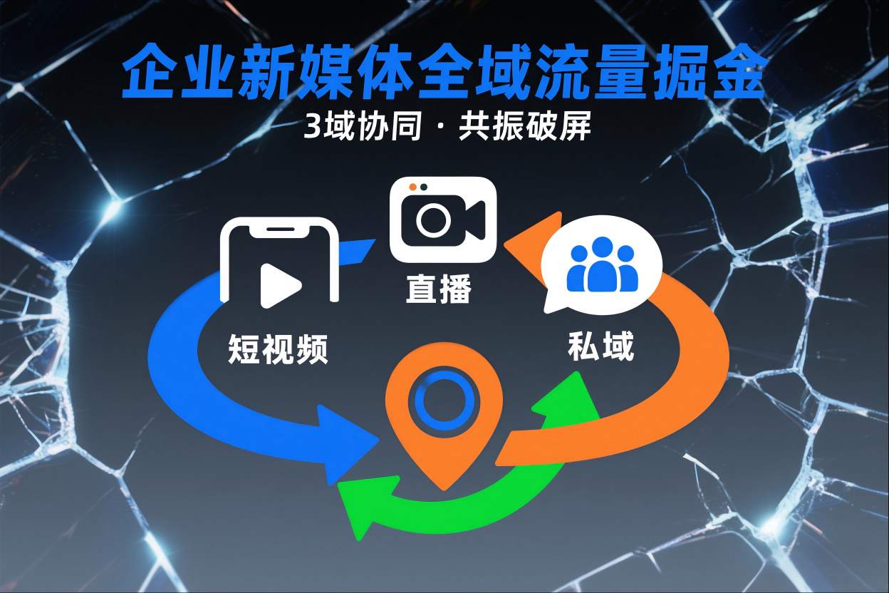 短视频全域商业模式，企业新媒体全域流量掘金，3域协同，共振破屏，短视频-直播-私域-地域-百货大全