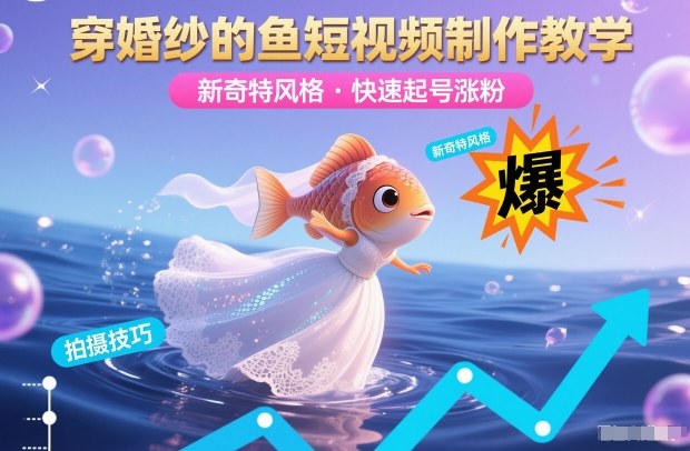 穿婚纱的鱼短视频制作教学，新奇特风格，快速起号涨粉-百货大全