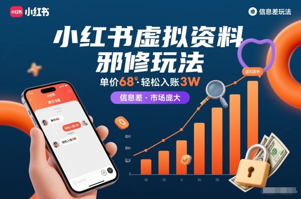小红书虚拟资料邪修玩法，单价68，轻松入账3W，信息差玩法，市场庞大-百货大全