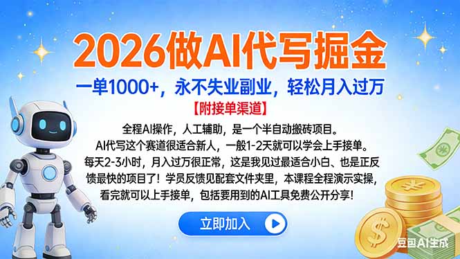 2026做AI代写掘金，一单1000+，永不失业副业，轻松月入过万-百货大全