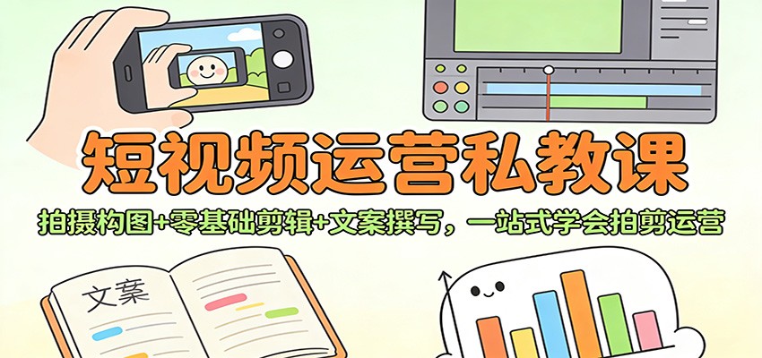 短视频运营私教课：拍摄构图+零基础剪辑 +文案撰写，一站式学会拍剪运营-百货大全