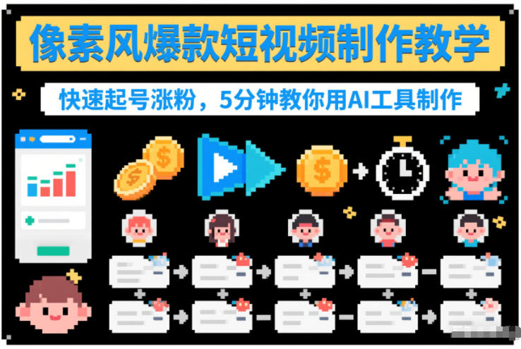 像素风爆款短视频制作教学，快速起号涨粉，5分钟教你用AI工具制作-百货大全