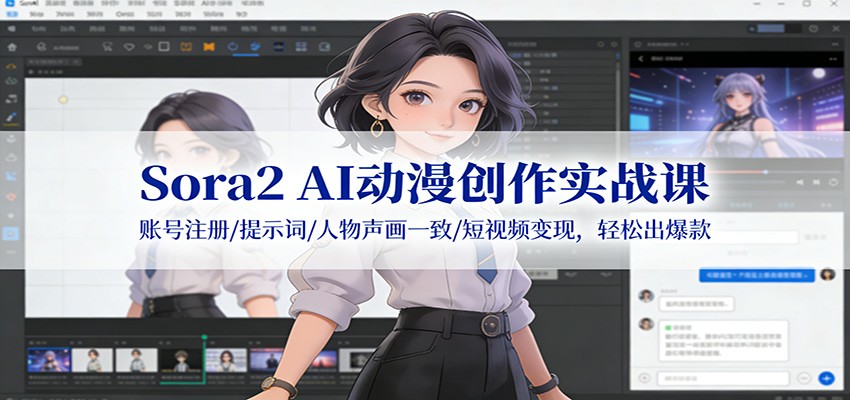 Sora2 AI动漫创作实战课：账号注册/提示词/人物声画一致/短视频变现，轻松出爆款-百货大全