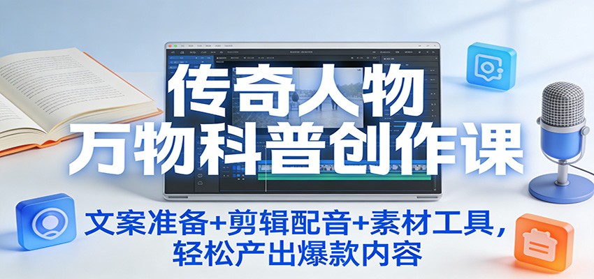传奇人物万物科普创作课：文案准备+剪辑配音+素材工具，轻松产出爆款内容-百货大全