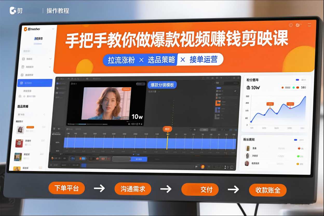 手把手教你做爆款视频赚钱剪映课，手把手教学拉流涨粉、选品策略和接单运营(更新2026)-百货大全