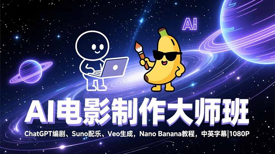 AI电影制作大师班：ChatGPT编剧、Suno配乐、Veo生成，Nano Banana教程，中英字幕|1080P-百货大全