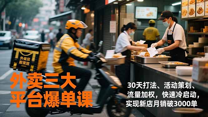 外卖三大平台爆单课，30天打法、活动策划、流量加权，快速冷启动，实现新店月销破3000单-百货大全