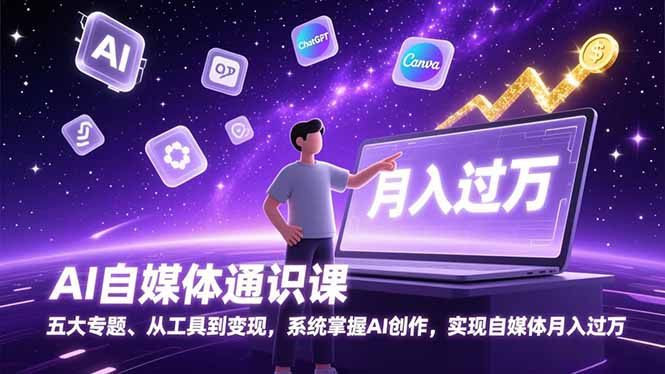 AI自媒体通识课，五大专题、从工具到变现，系统掌握AI创作，实现自媒体月入过万-百货大全