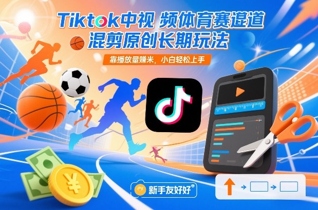 Tiktok中视频体育赛道混剪原创长期玩法，靠播放量賺米，小白轻松上手-百货大全