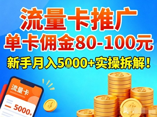 流量卡推广，单卡佣金80-100，新手月入5k+实操拆解！-百货大全