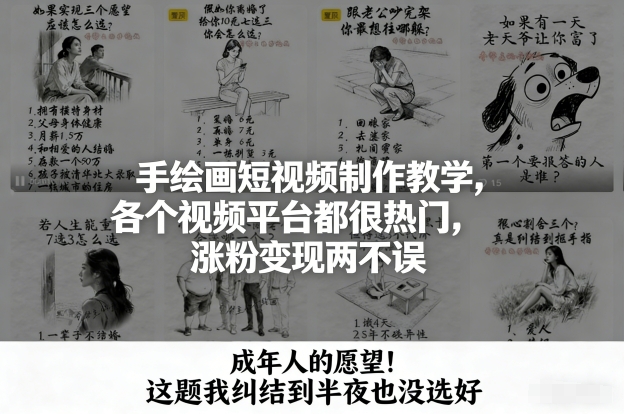 手绘画短视频制作教学，各个视频平台都很热门，涨粉变现两不误-百货大全