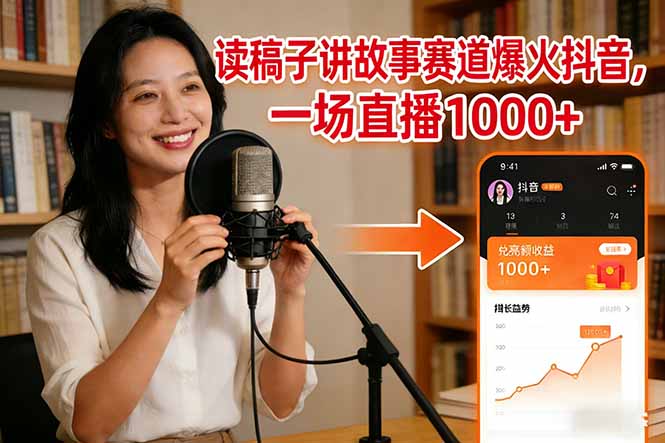 读稿子讲故事赛道爆火抖音，一场直播日入1000+-百货大全