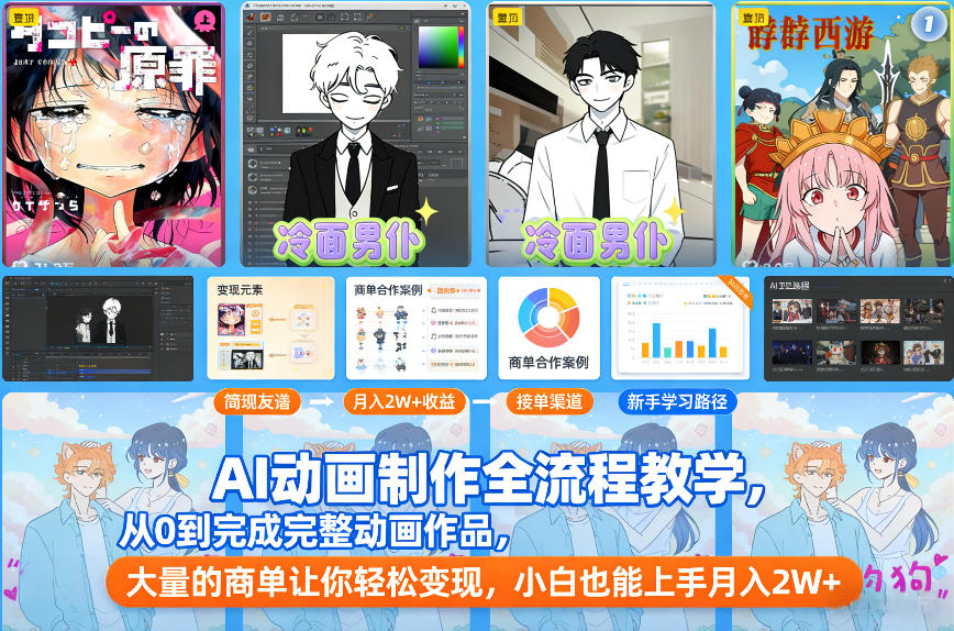 AI动画制作全流程教学，从0到完成完整动画作品，大量的商单让你轻松变现，小白也能上手月入2W+-百货大全
