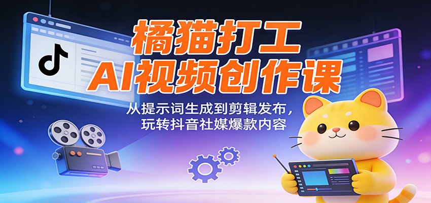橘猫打工AI视频创作课：从提示词生成到剪辑发布，玩转抖音社媒爆款内容-百货大全