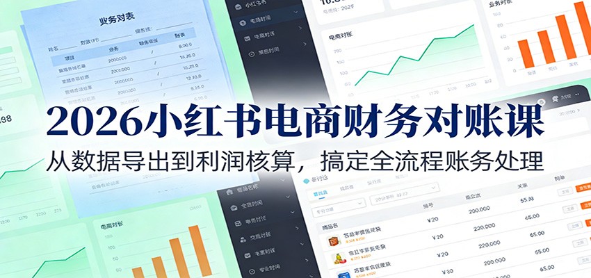 2026小红书电商财务对账课：从数据导出到利润核算，搞定全流程账务处理-百货大全