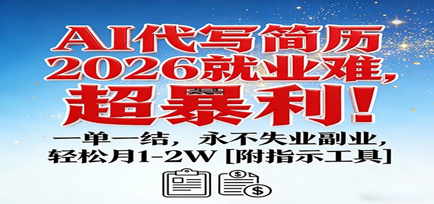 AI代写简历，2026就业难，超暴利！一单一结，永不失业副业，轻松月1-2W【附指令工具】-百货大全