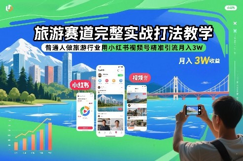 旅游赛道完整实战打法教学，普通人做旅游行业用小红书视频号精准引流月入3W-百货大全