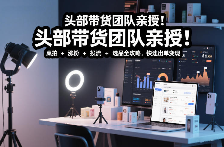 头部带货团队亲授！专业短视频实拍带货课：桌拍+涨粉+投流+选品全攻略，快速出单变现，月入2w+-百货大全