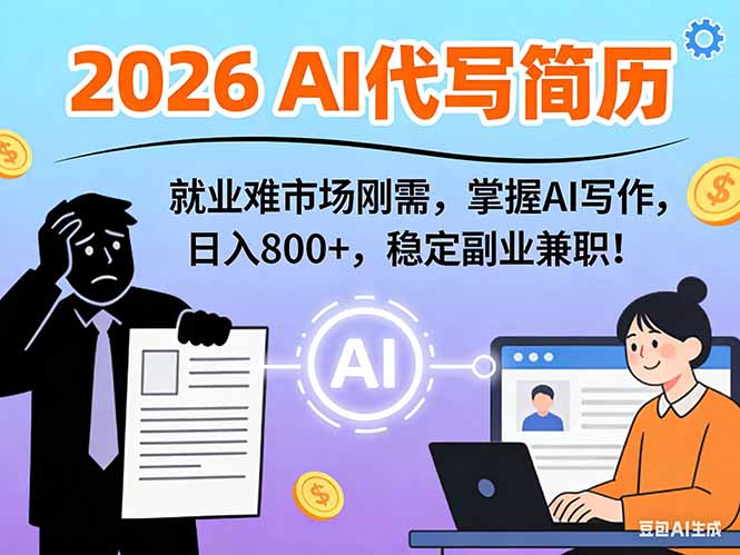 AI代写简历，超暴利，用万能模板月入1-3万实战教程，2026年市场刚需！-百货大全