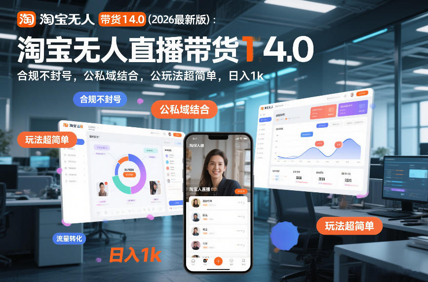 淘宝无人直播带货14.0(2026最新版)：合规不封号，公私域结合，玩法超简单，日入1k+【揭秘】-百货大全