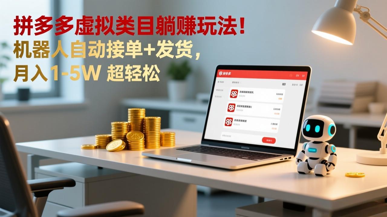多多虚拟类目躺赚玩法！机器人自动接单+发货，月入 1-5W 超轻松-百货大全