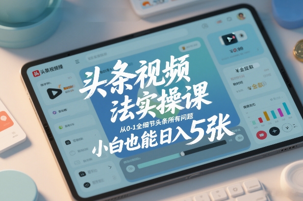 头条视频玩法实操课，从0-1全细节头条所有问题，小白也能日入5张-百货大全