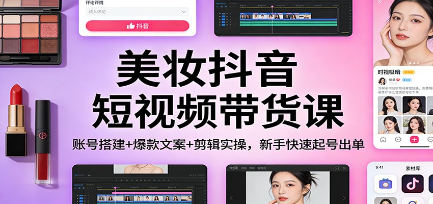 美妆抖音短视频带货课：账号搭建+爆款文案+剪辑实操，新手快速起号出单-百货大全