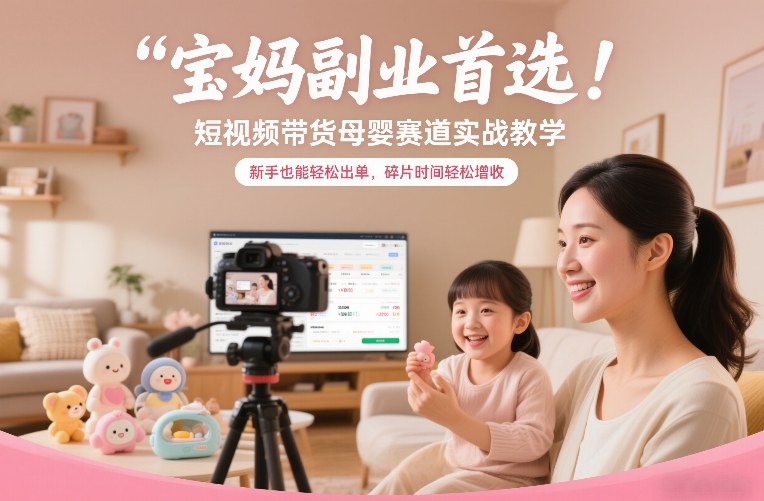 宝妈副业首选！短视频带货母婴赛道实战教学，新手也能轻松出单，碎片时间轻松增收-百货大全