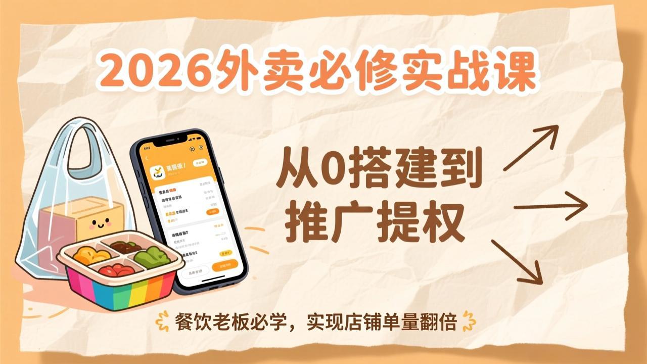 2026外卖必修实战课：从0搭建到推广提权，餐饮老板必学，实现店铺单量翻倍-百货大全