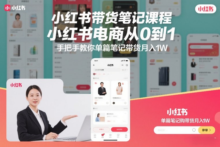 小红书带货笔记课程，小红书电商从0到1，手把手教你单篇笔记带货月入1W-百货大全