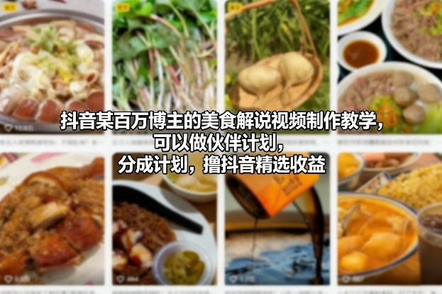 抖音某百万博主的美食解说视频制作教学，可以做伙伴计划，分成计划，撸抖音精选收益(更新)-百货大全